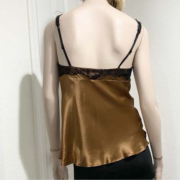 COSABELLA Brown Satin Black Lace Slip Top Size M Made in Italy - Picture 3 of 13